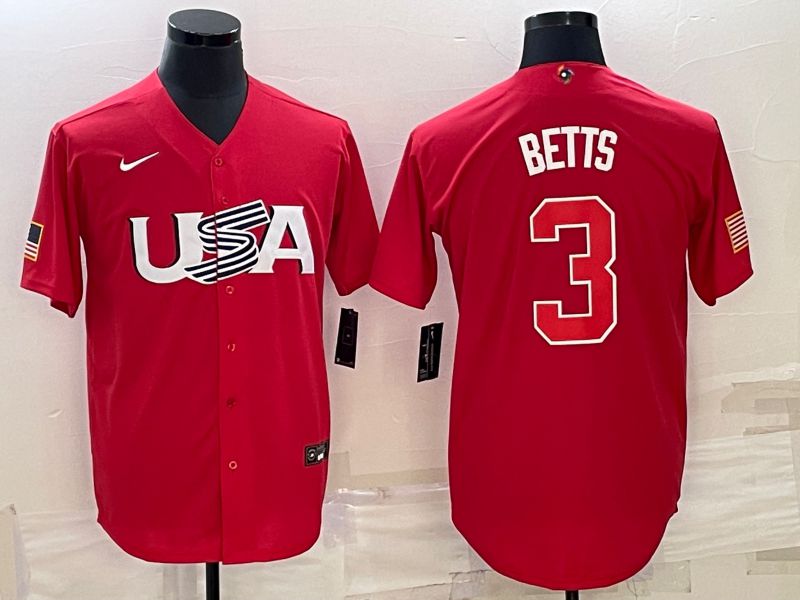 Men 2023 World Cub USA #3 Betts Red Nike MLB Jersey8->more jerseys->MLB Jersey